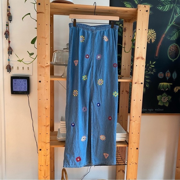 Zara Denim Embroidered Geo Shapes Midi Halter Dress XS - Picture 7 of 16